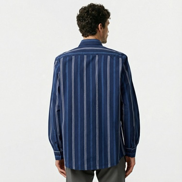  Nautica Erkek Lacivert Classic Fit Çizgili Gömlek
