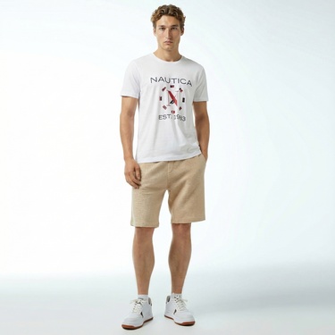  Nautica Erkek Beyaz Standart Fit Kısa Kollu Baskılı T-Shirt