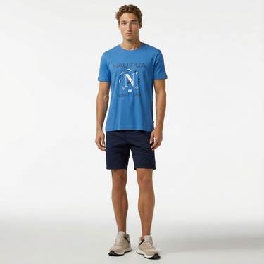  Nautica Erkek Mavi Standart Fit Kısa Kollu Baskılı T-Shirt