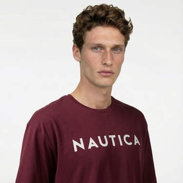  Nautica Erkek Bordo Oversize T-Shirt