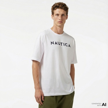  Nautica Erkek Beyaz Oversize T-Shirt