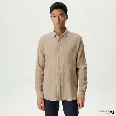  Nautica Erkek Bej Classic Fit Gömlek