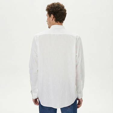  Nautica Erkek Beyaz Classic Fit Keten Gömlek