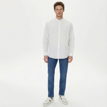  Nautica Erkek Beyaz Classic Fit Keten Gömlek