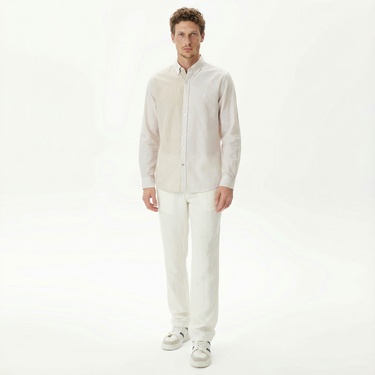  Nautica Erkek Kırık Beyaz Classic Fit Uzun Kollu Renk Bloklu Gömlek