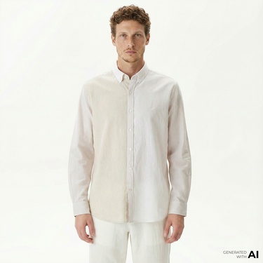  Nautica Erkek Kırık Beyaz Classic Fit Uzun Kollu Renk Bloklu Gömlek