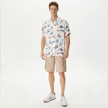  Nautica Erkek Beyaz Classic Fit Kısa Kollu Desenli Gömlek