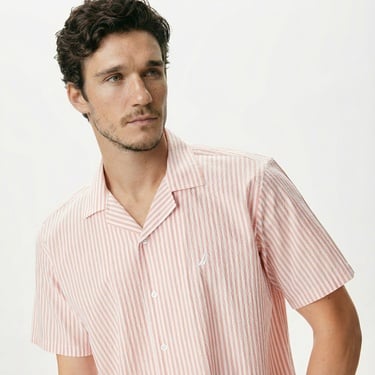  Nautica Erkek Turuncu Classic Fit Kısa Kollu Çizgili Gömlek