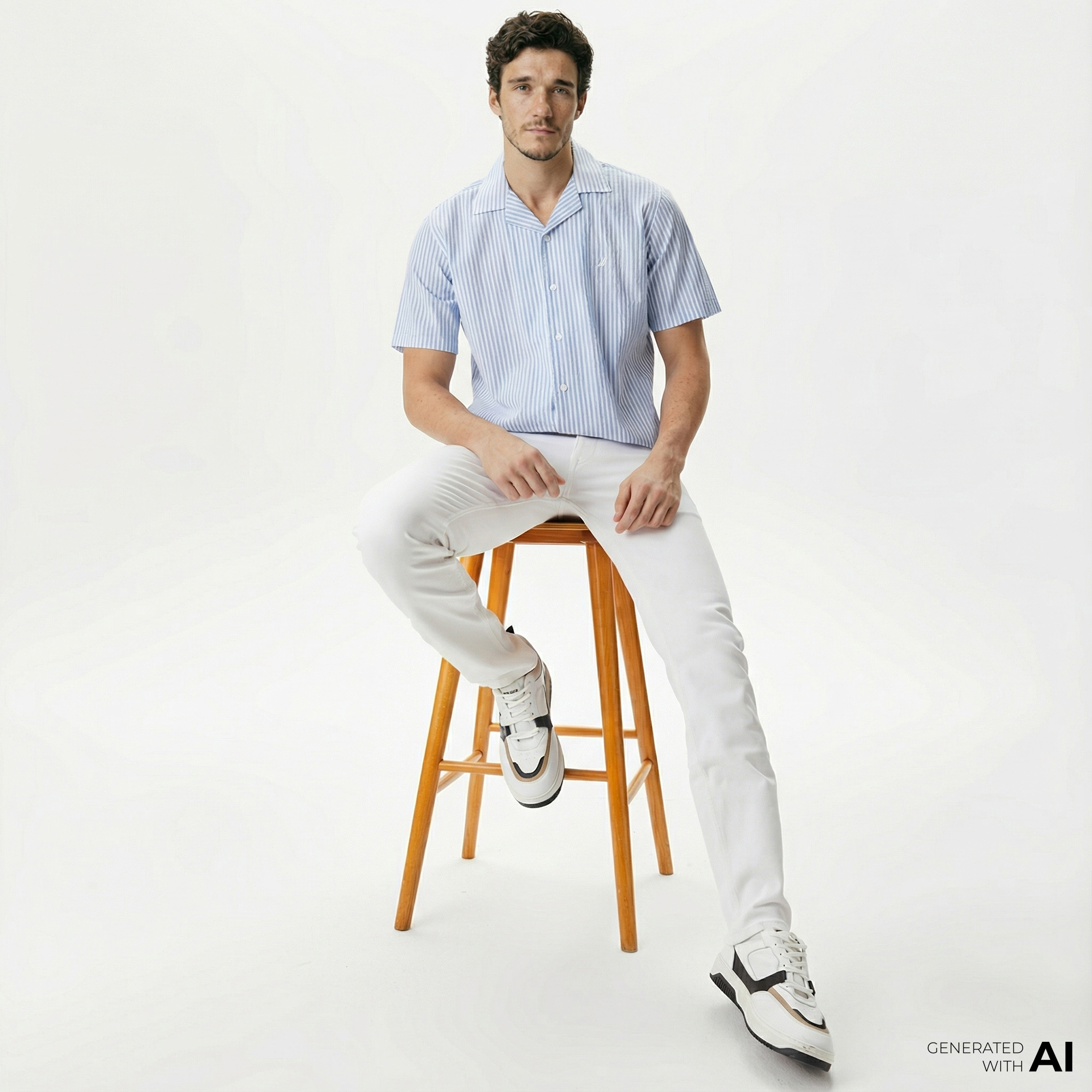  Nautica Erkek Mavi Classic Fit Kısa Kollu Çizgili Gömlek