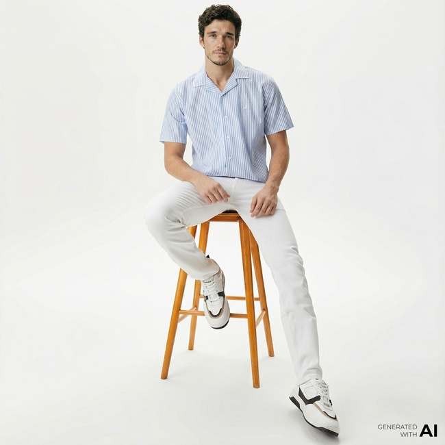  Nautica Erkek Mavi Classic Fit Kısa Kollu Çizgili Gömlek