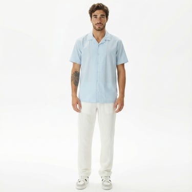  Nautica Erkek Mavi Classic Fit Kısa Kollu Gömlek