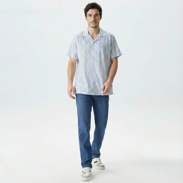  Nautica Erkek Beyaz Classic Fit Kısa Kollu Desenli Gömlek