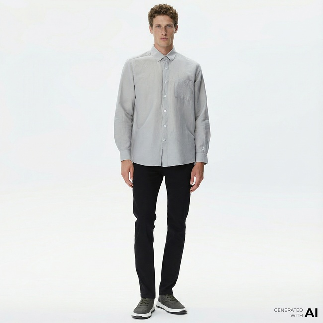  Nautica Erkek Gri Classic Fit Gömlek