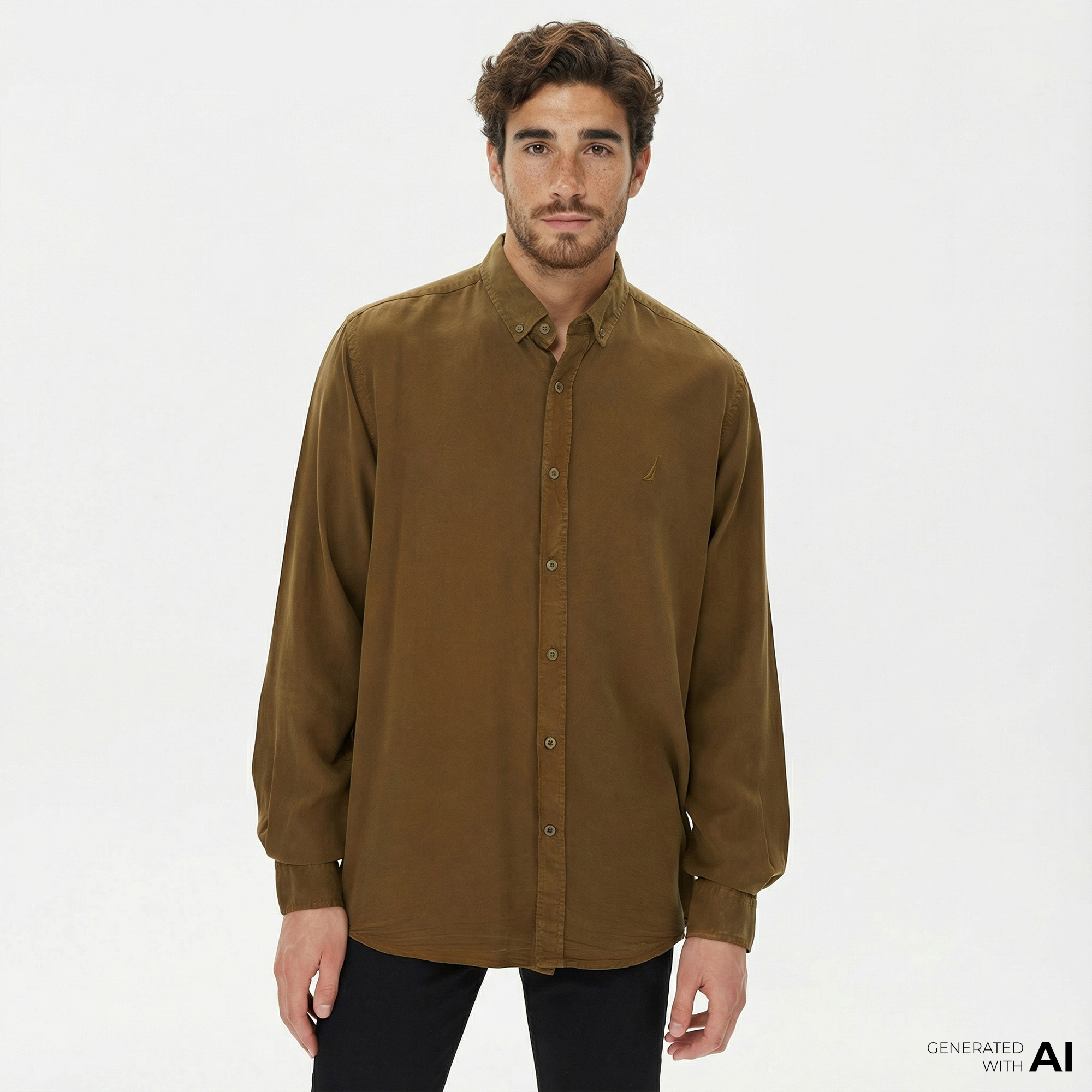  Nautica Erkek Kahverengi Classic Fit Gömlek