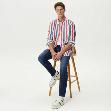  Nautica Erkek Kırmızı Classic Fit Uzun Kollu Keten Gömlek