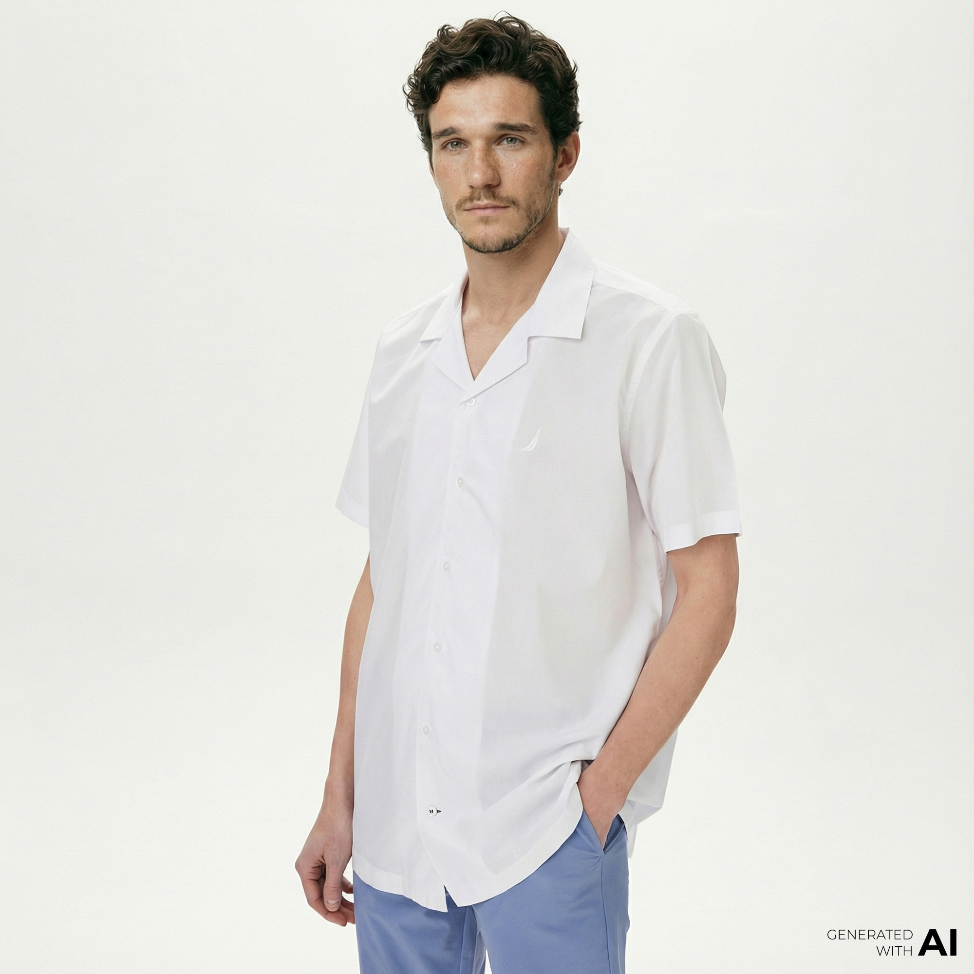  Nautica Erkek Beyaz Classic Fit Kısa Kollu Gömlek