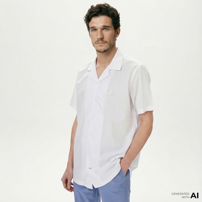  Nautica Erkek Beyaz Classic Fit Kısa Kollu Gömlek