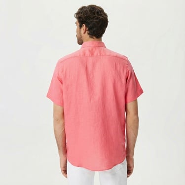  Nautica Erkek Açık Pembe Classic Fit Kısa Kollu Keten Gömlek
