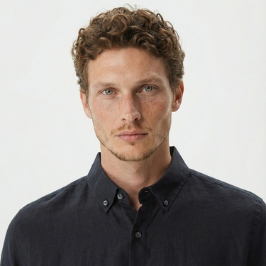  Nautica Erkek Siyah Classic Fit Uzun Kollu Keten Gömlek