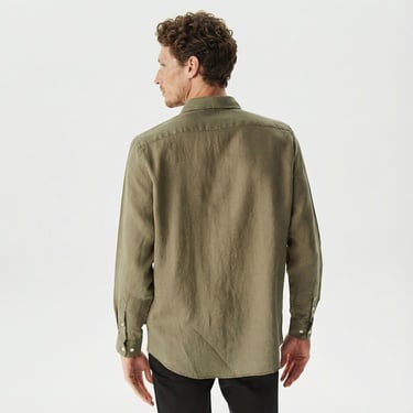  Nautica Erkek Yeşil Classic Fit Uzun Kollu Keten Gömlek