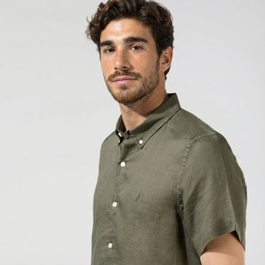  Nautica Erkek Yeşil Classic Fit Kısa Kollu Keten Gömlek