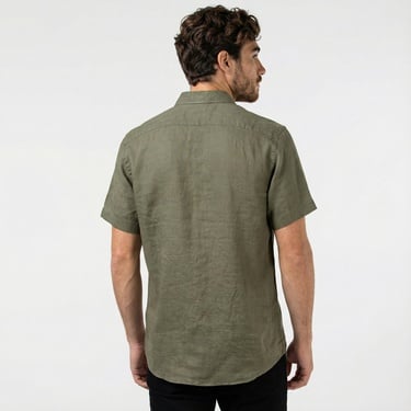  Nautica Erkek Yeşil Classic Fit Kısa Kollu Keten Gömlek