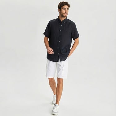  Nautica Erkek Siyah Classic Fit Kısa Kollu Keten Gömlek