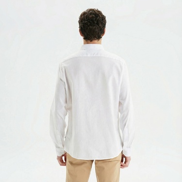  Nautica Erkek Beyaz Slim Fit Uzun Kollu Keten Gömlek