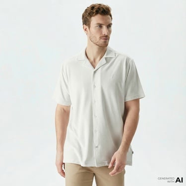  Nautica Erkek Gri Classic Fit Kısa Kollu Gömlek