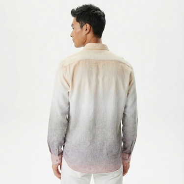  Nautica Erkek Bej Classic Fit Uzun Kollu Renk Bloklu Gömlek