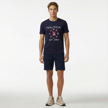  Nautica Erkek Lacivert Standart Fit Kısa Kollu Baskılı T-Shirt