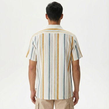  Nautica Erkek Kırık Beyaz Classic Fit Kısa Kollu Çizgili Gömlek