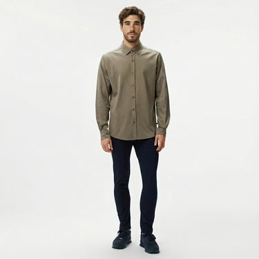  Nautica Erkek Haki Slim Fit Uzun Kollu Gömlek