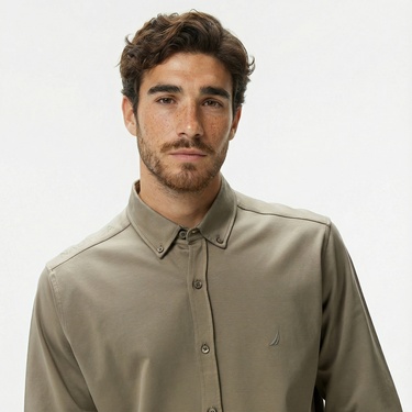  Nautica Erkek Haki Slim Fit Uzun Kollu Gömlek
