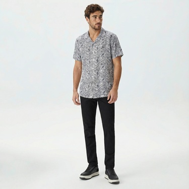  Nautica Erkek Beyaz Classic Fit Kısa Kollu Desenli Keten Gömlek