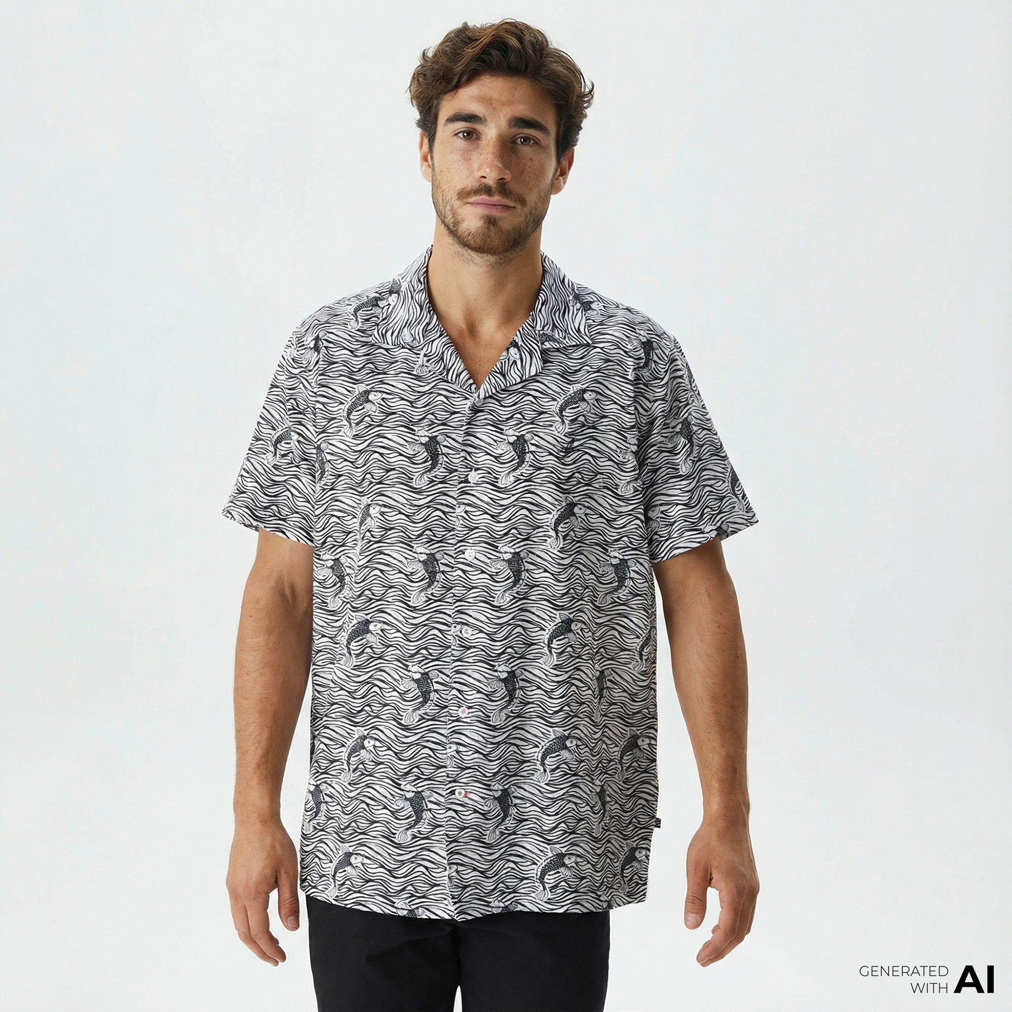  Nautica Erkek Beyaz Classic Fit Kısa Kollu Desenli Keten Gömlek