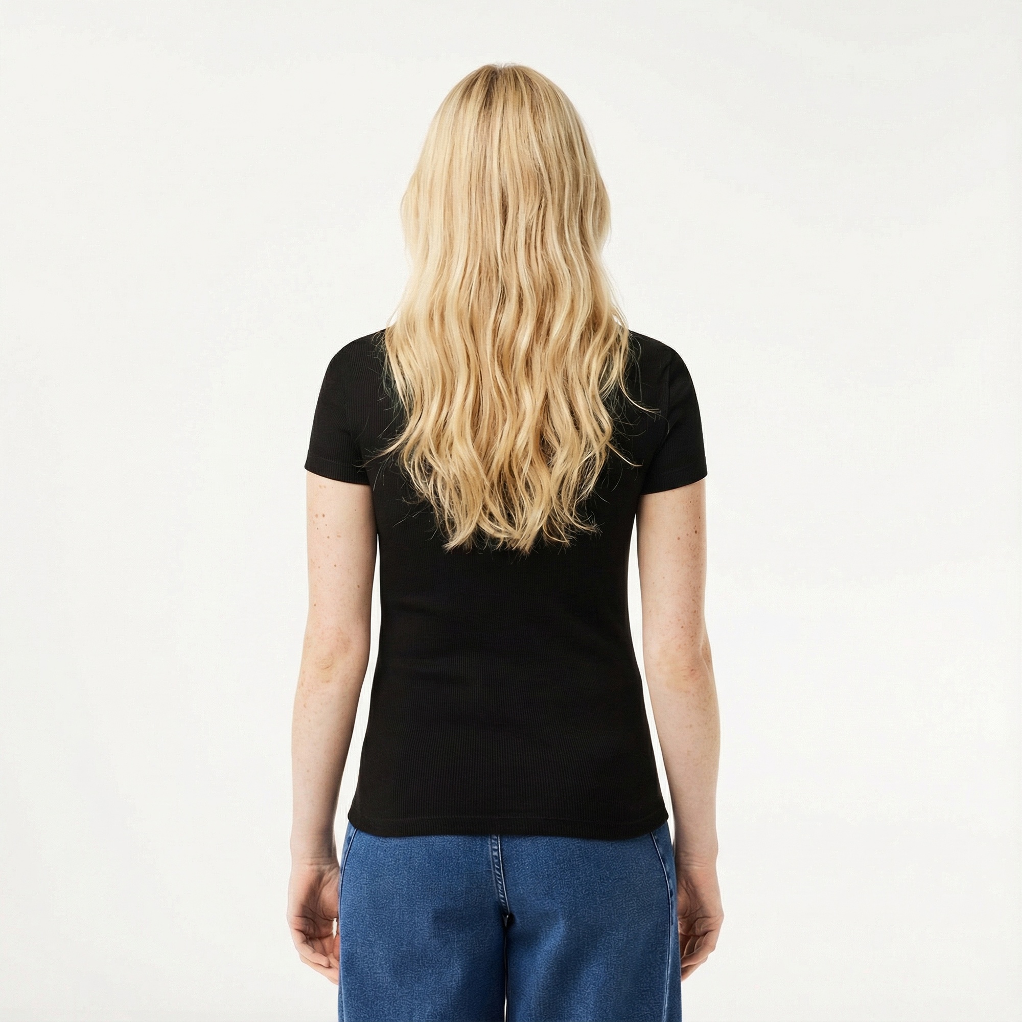 Lacoste Kadın Slim Fit Bisiklet Yaka Siyah T-Shirt