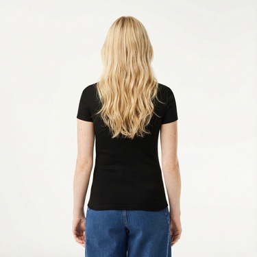  Lacoste Kadın Slim Fit Bisiklet Yaka Siyah T-Shirt