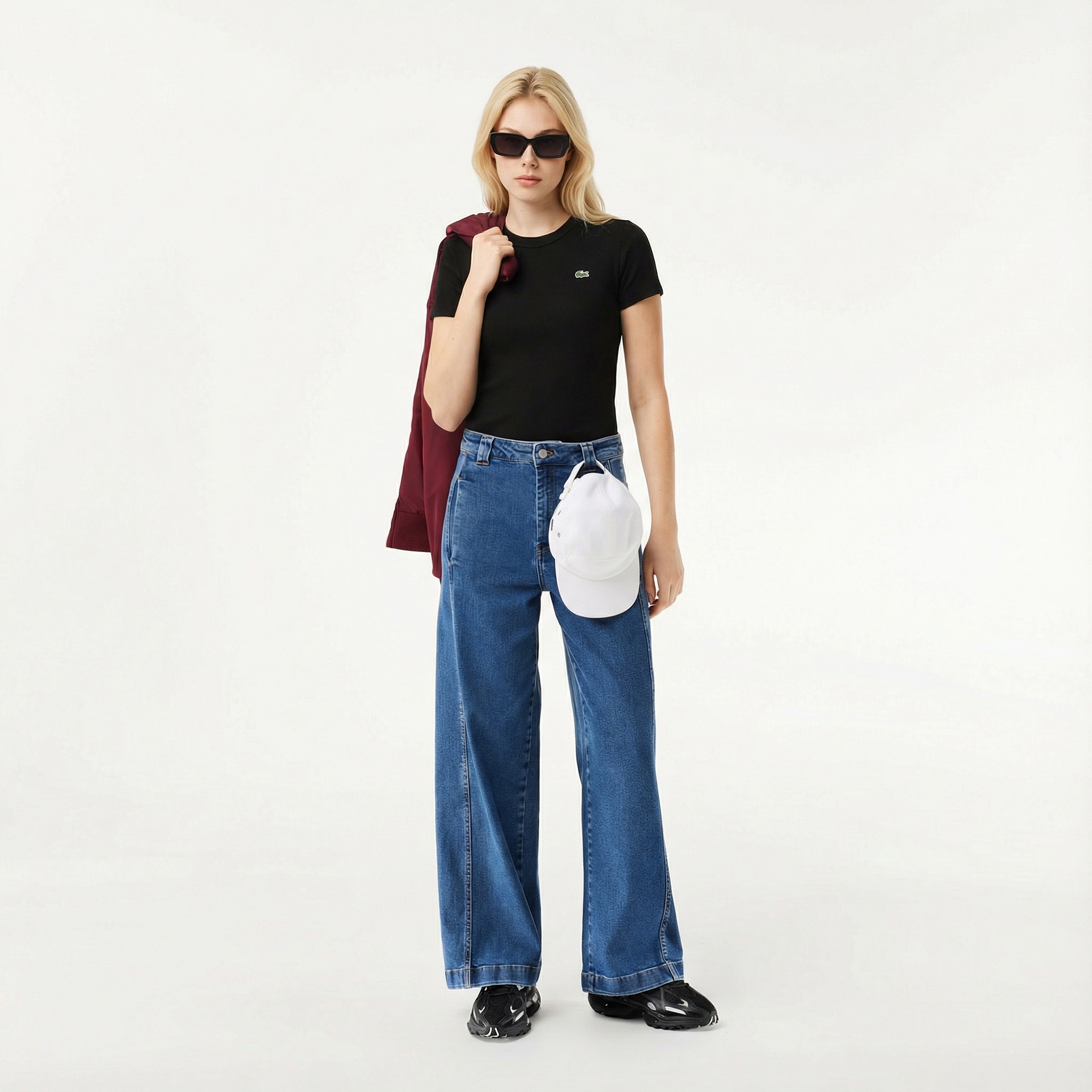 Lacoste Kadın Slim Fit Bisiklet Yaka Siyah T-Shirt