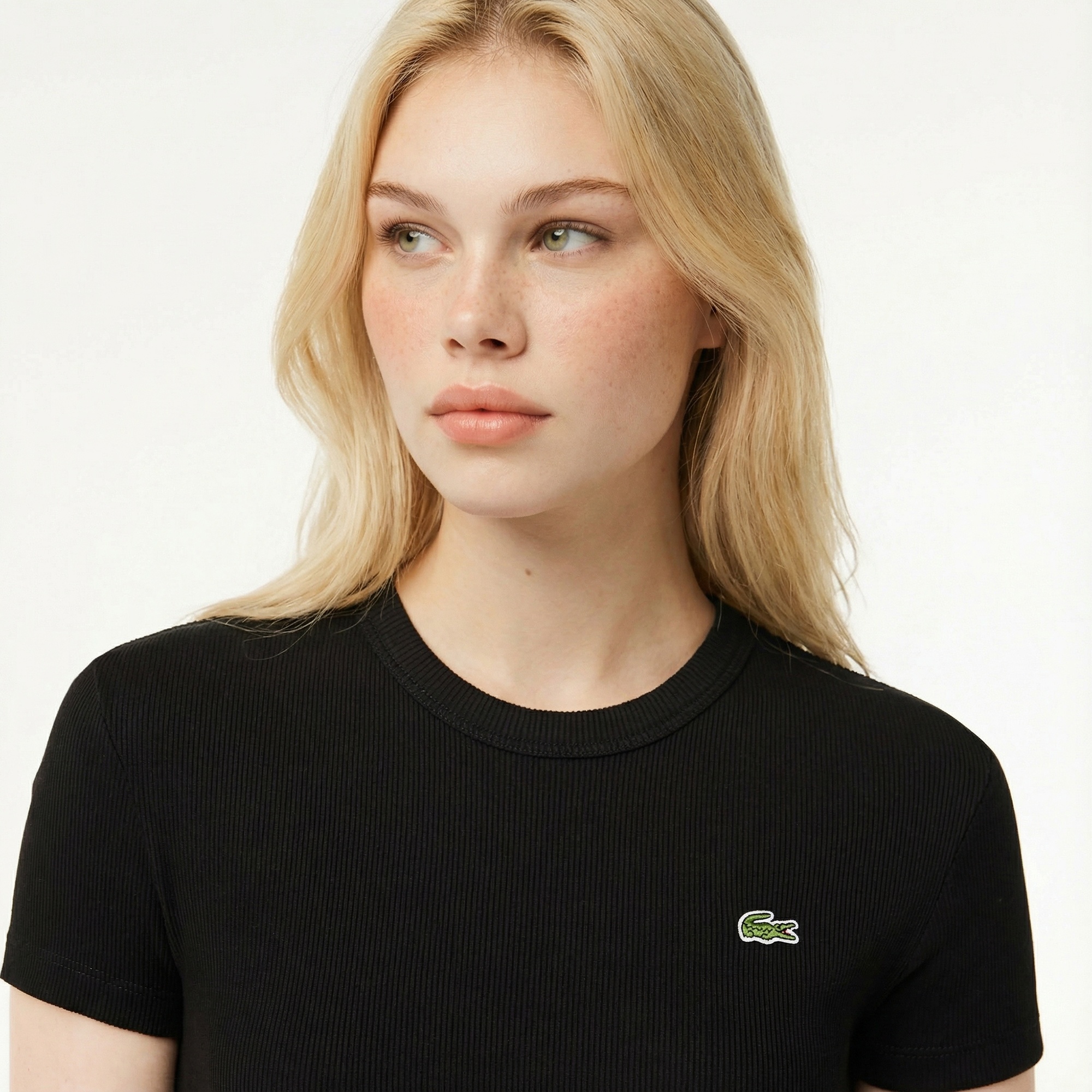 Lacoste Kadın Slim Fit Bisiklet Yaka Siyah T-Shirt