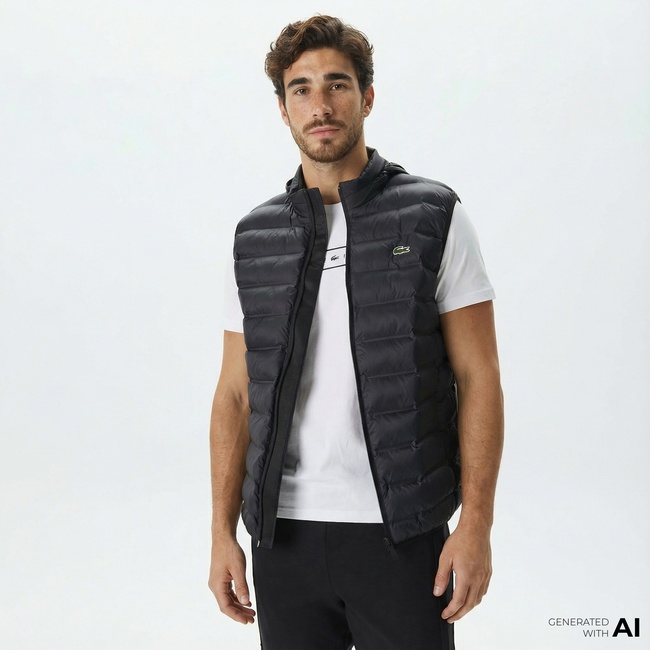  Lacoste Erkek Slim Fit Kapüşonlu Siyah Yelek