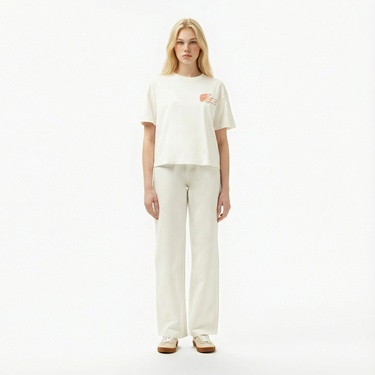  Lacoste Kadın Bisiklet Yaka Baskılı Beyaz T-Shirt