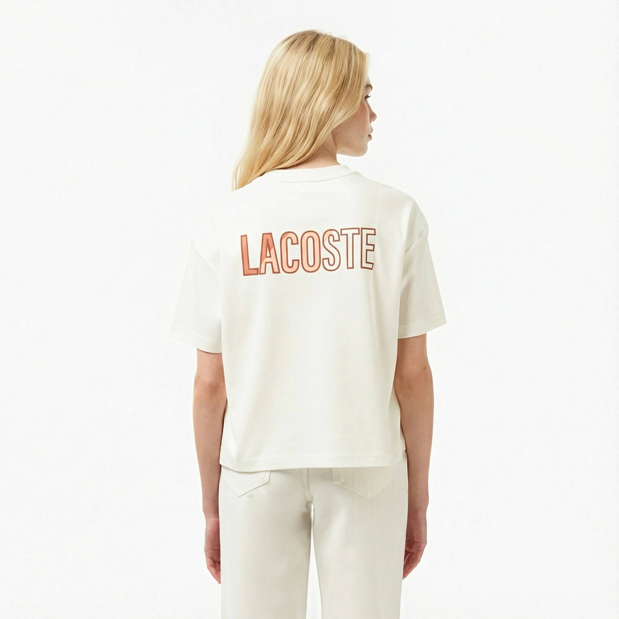 Lacoste Kadın Bisiklet Yaka Baskılı Beyaz T-Shirt