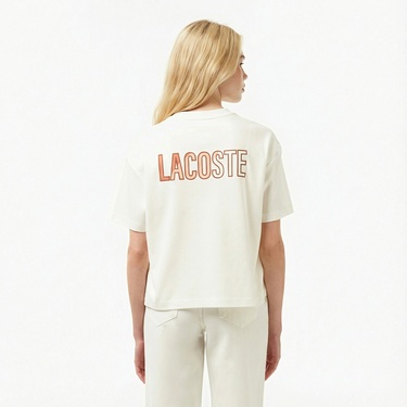  Lacoste Kadın Bisiklet Yaka Baskılı Beyaz T-Shirt