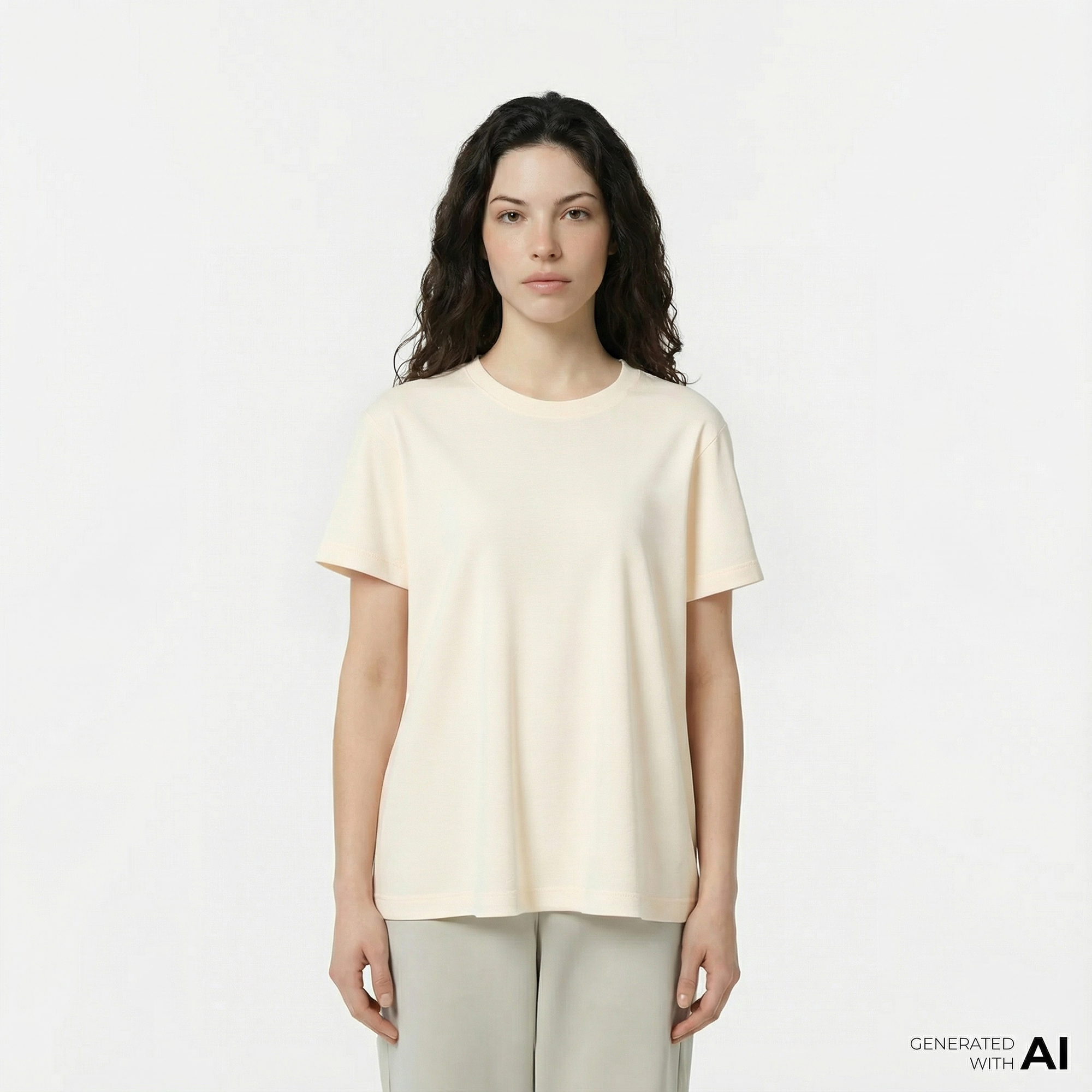  Lacoste Print Cotton Kadın Bej T-Shirt