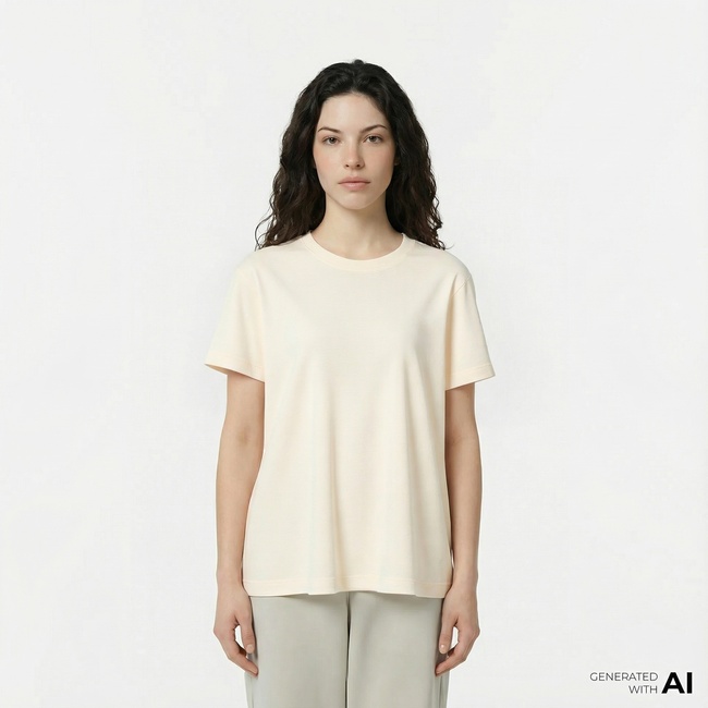  Lacoste Print Cotton Kadın Bej T-Shirt