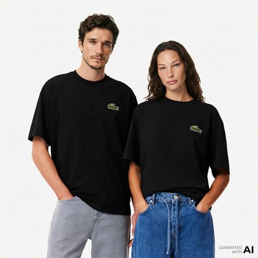  Lacoste Unisex Loose Fit Bisiklet Yaka Siyah T-Shirt