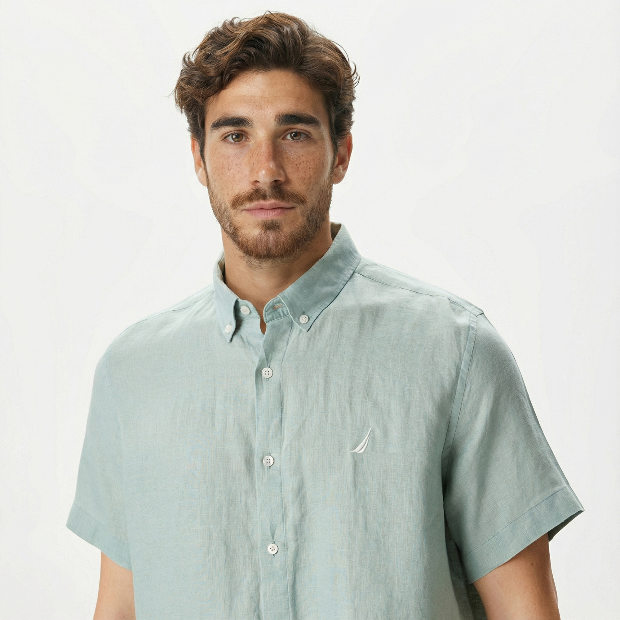  Nautica Erkek Yeşil Classic Fit Kısa Kollu Keten Gömlek