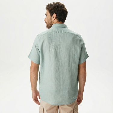  Nautica Erkek Yeşil Classic Fit Kısa Kollu Keten Gömlek