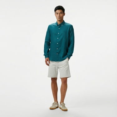  Nautica Erkek Yeşil Classic Fit Keten Gömlek